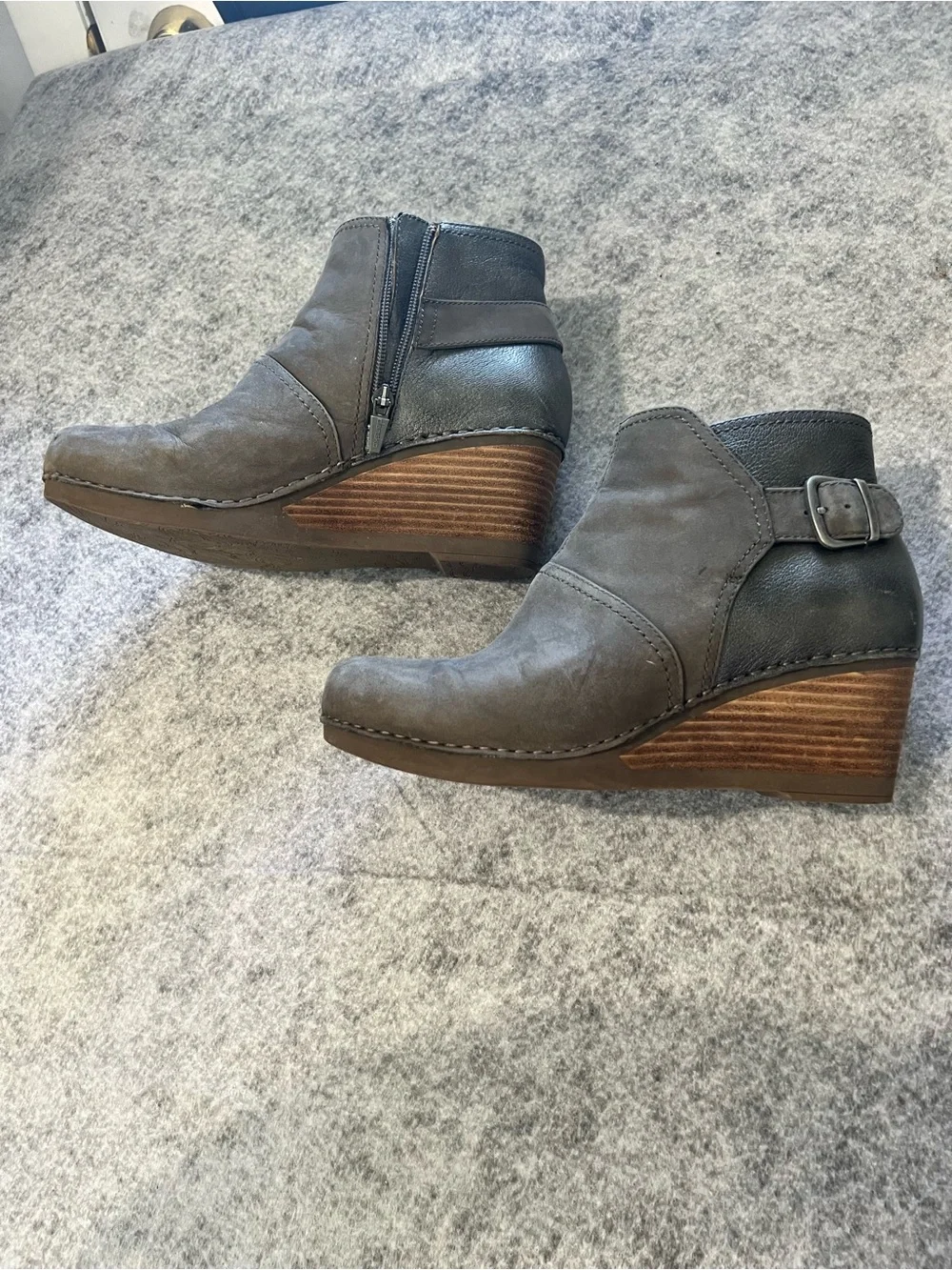 Dansko Gray Wedge Ankle Booties with Buckle